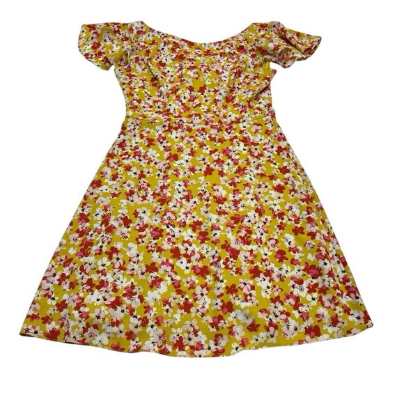 London Times Dress Womens 8 Yellow Floral Chiffon A Line Ruffle Sleeve Cottage - Picture 4 of 10